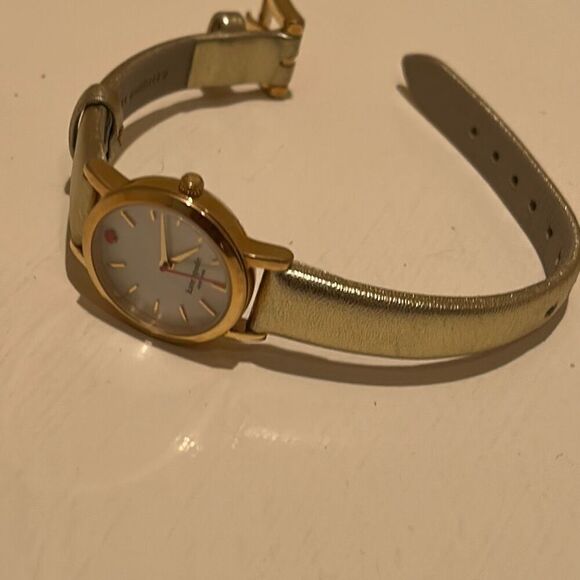 Kate Spade Gold Tone Watch Metallic Leather Band Minimalist Preppy Old Money - Picture 3 of 12